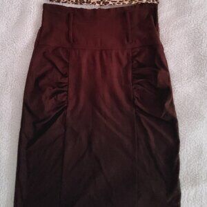Brown Stretch Ruched Modern Career Rayon Pencil Skirt Medium